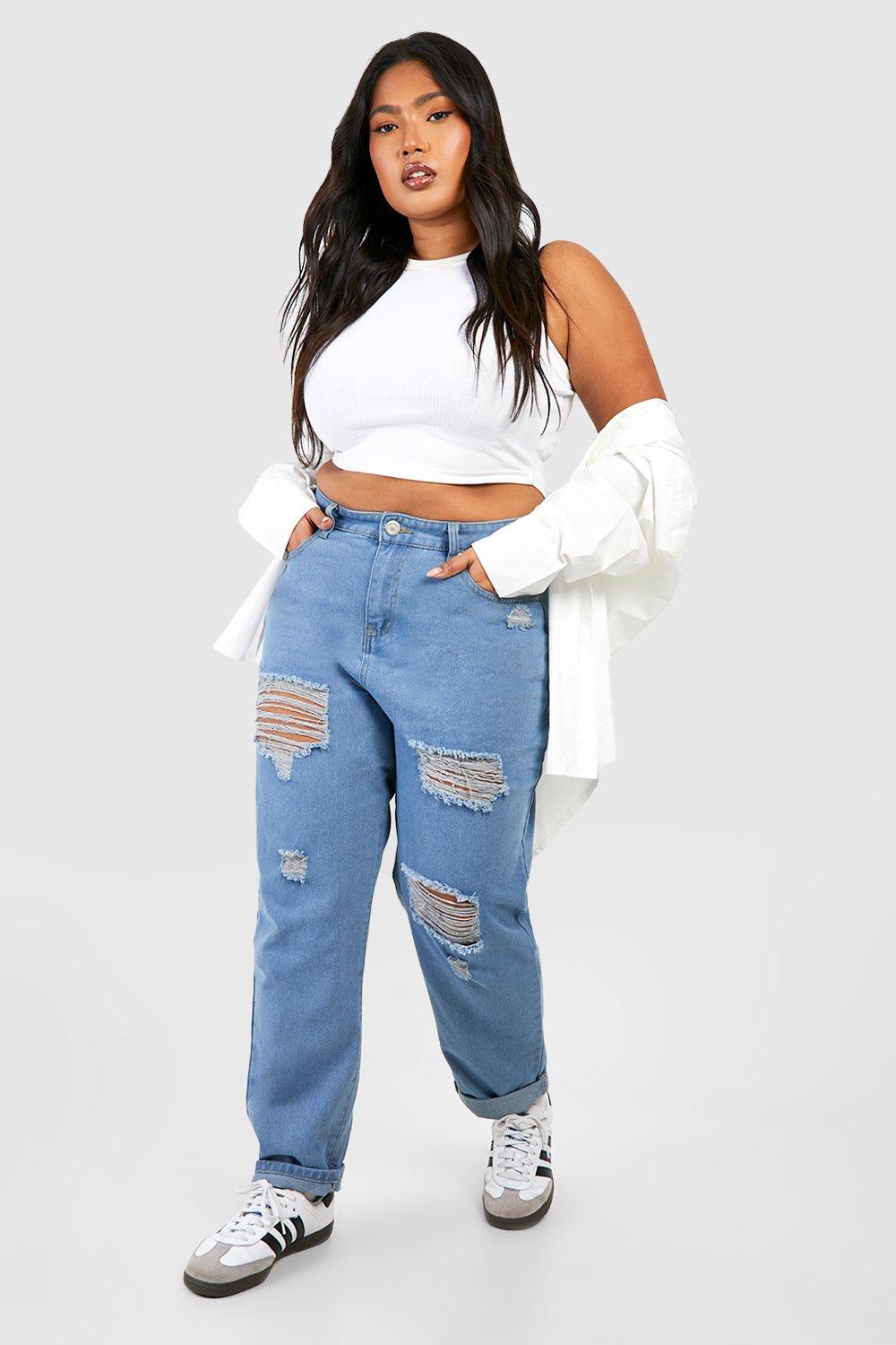 Image of Jeans Mom Plus Size con strappi e smagliature, Grigio