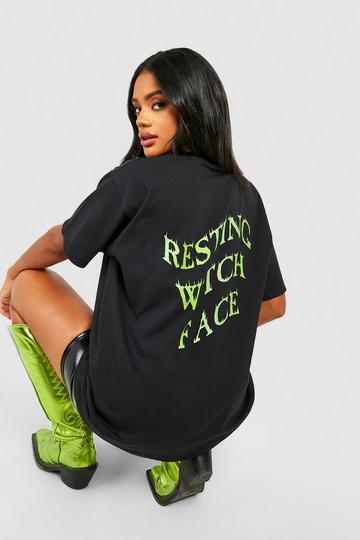 Halloween Resting Witch Face Back Print Oversized T-shirt