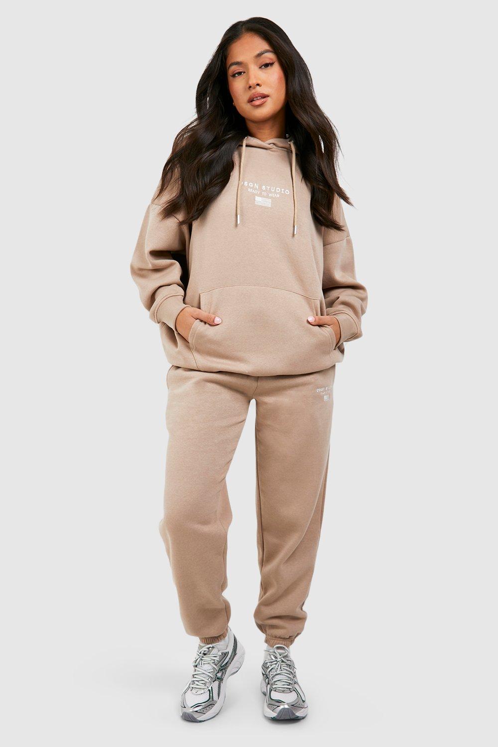 Womens Petite Dsgn Studio Hooded Tracksuit - Beige - M, Beige