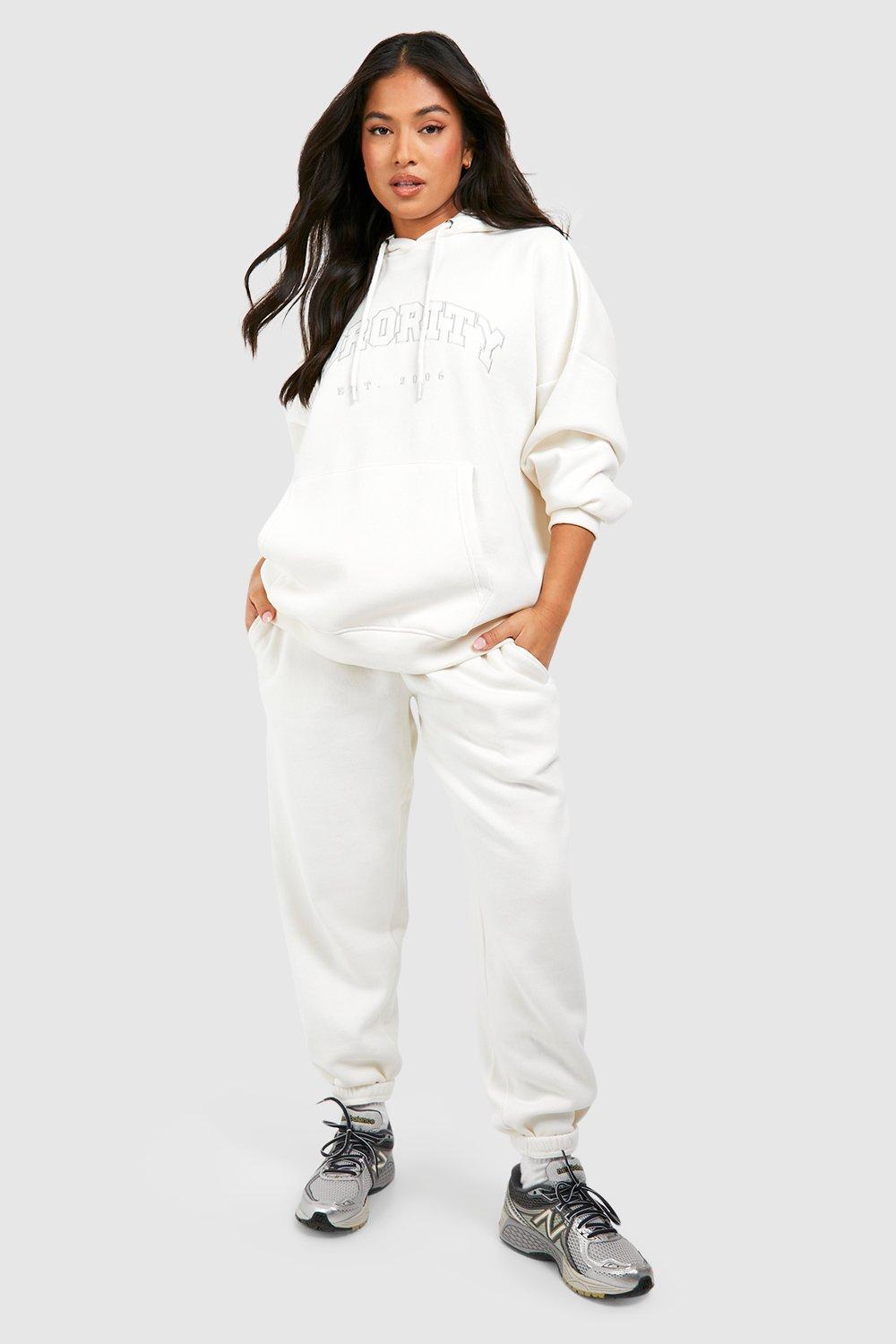 Womens Petite Sorority Hooded Tracksuit - Cream - L, Cream