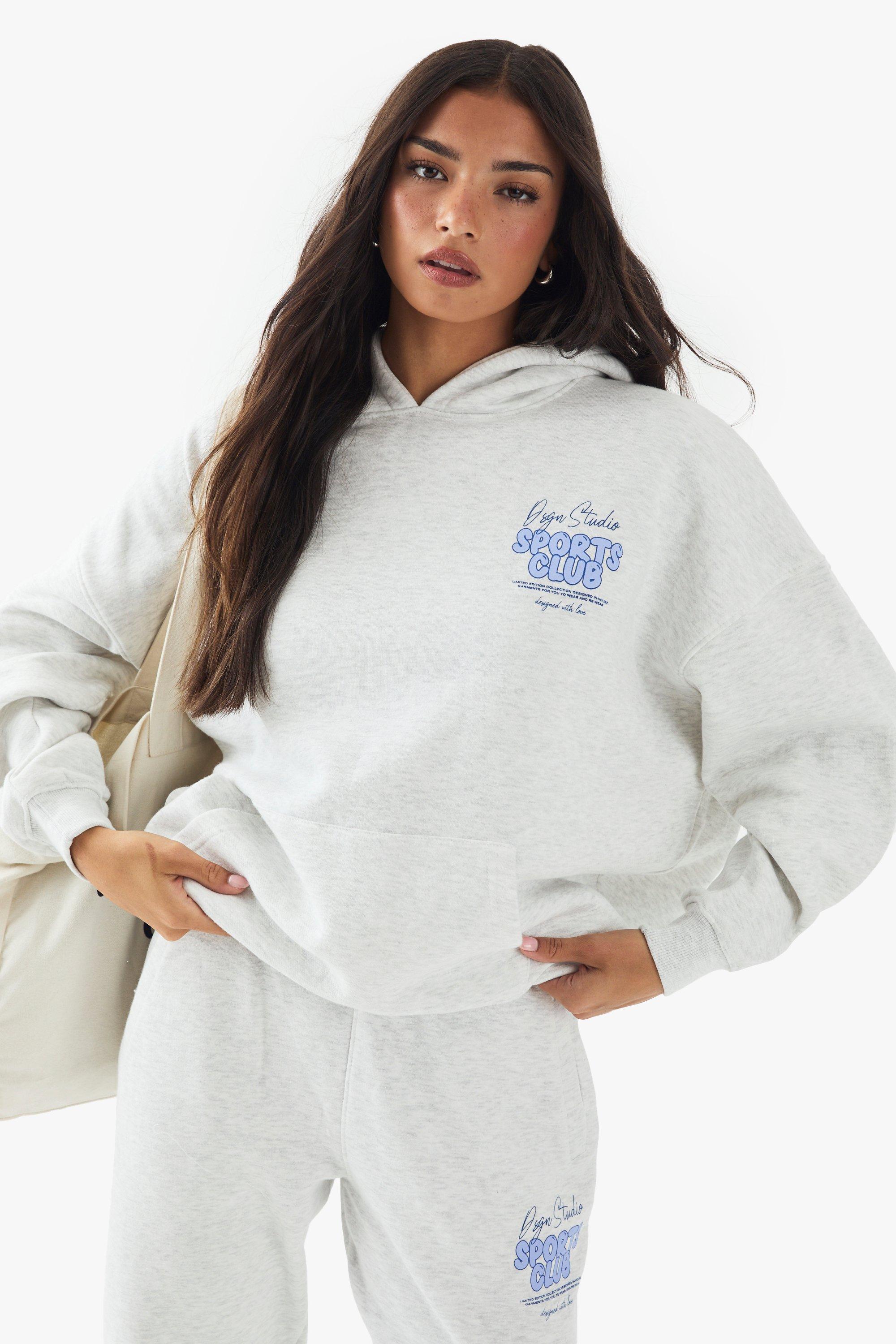 Image of Felpa oversize con slogan Dsgn Studio Sports e cappuccio, Grigio