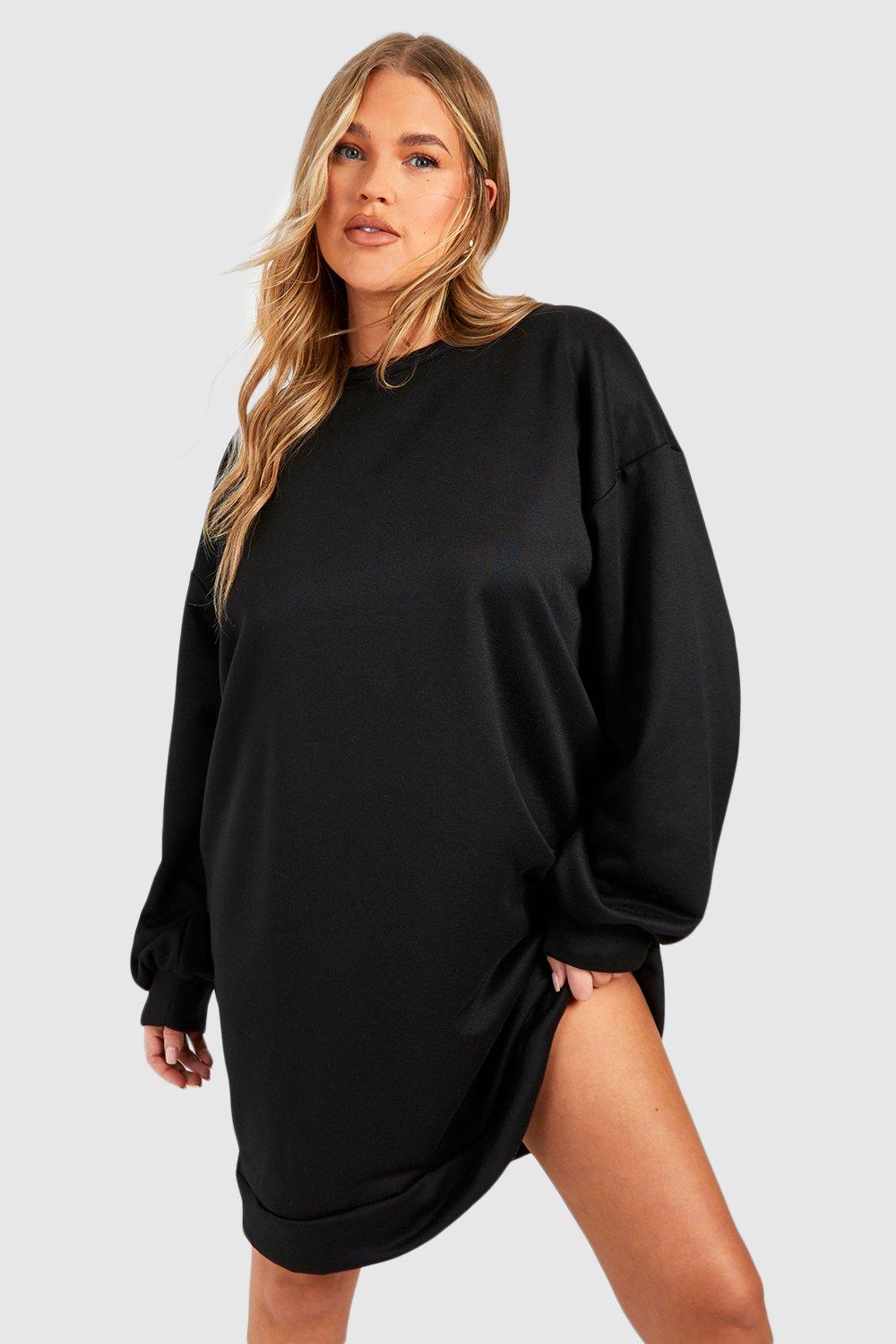 Womens Plus Basic Oversized Sweat Dress - Black - 26, Black