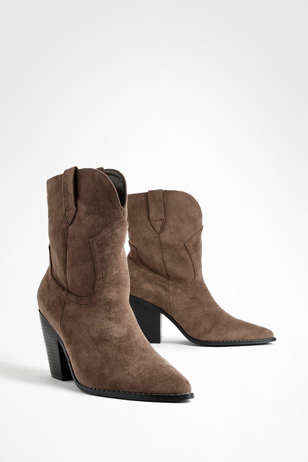 Boohoo Brede Cowboylaarzen Met Stiksels, Washed Khaki