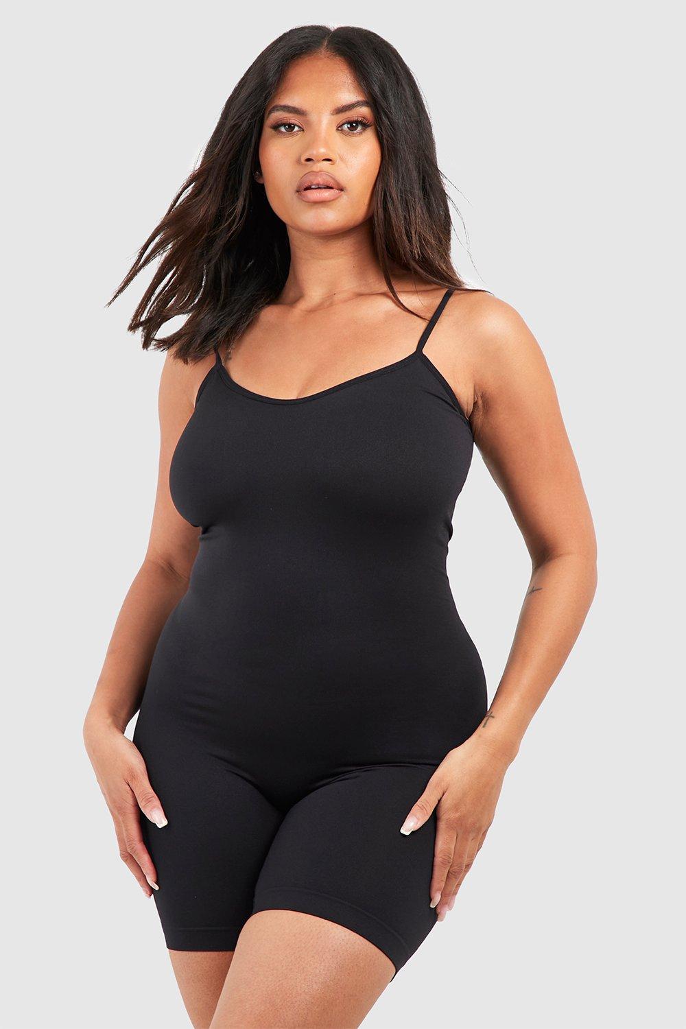 womens plus seamless control body unitard - black - xl, black