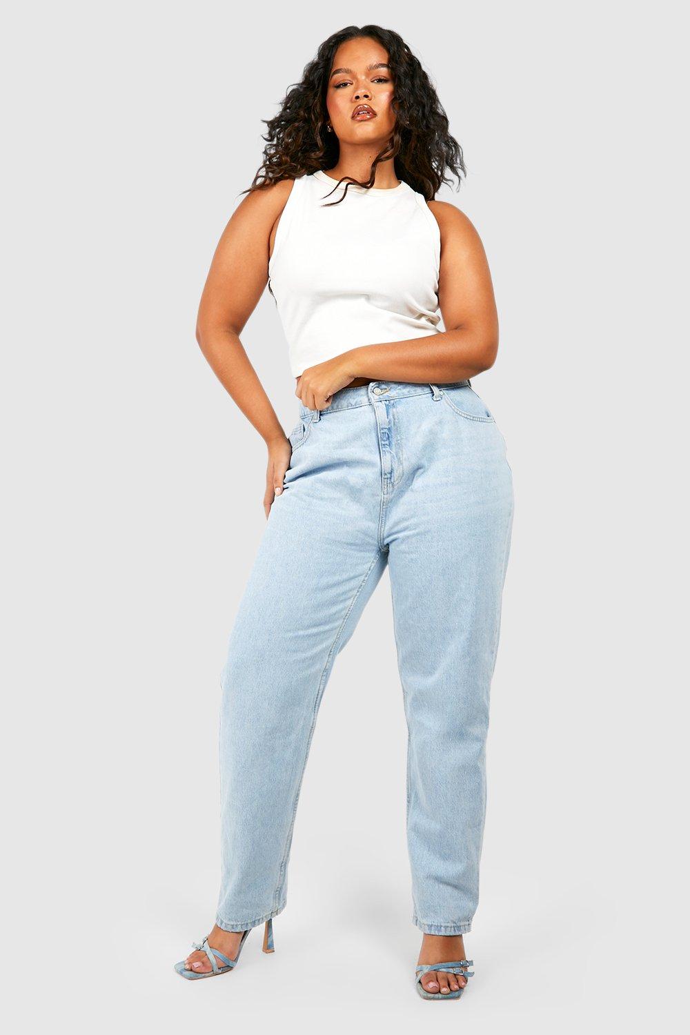 Boohoo Plus Mom Jeans Met Hoge Taille, Bleach Wash