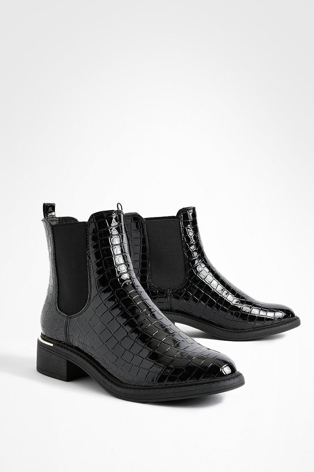 Boohoo Nepleren Krokodillen Chelsea Boots, Black