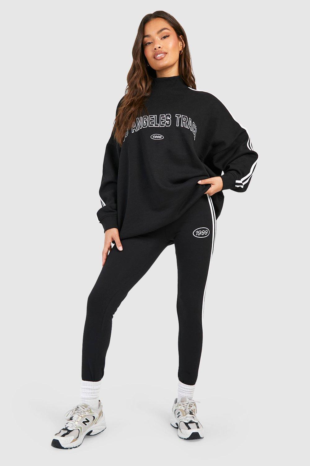 Womens Los Angeles Slogan High Neck Sweatshirt And Leggings Set - Black - L, Black