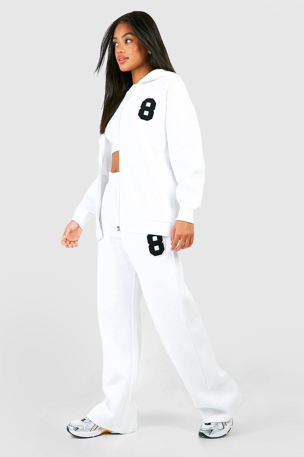 Womens Towelling Applique Slogan Zip Through Hooded Tracksuit - White - Xl, White