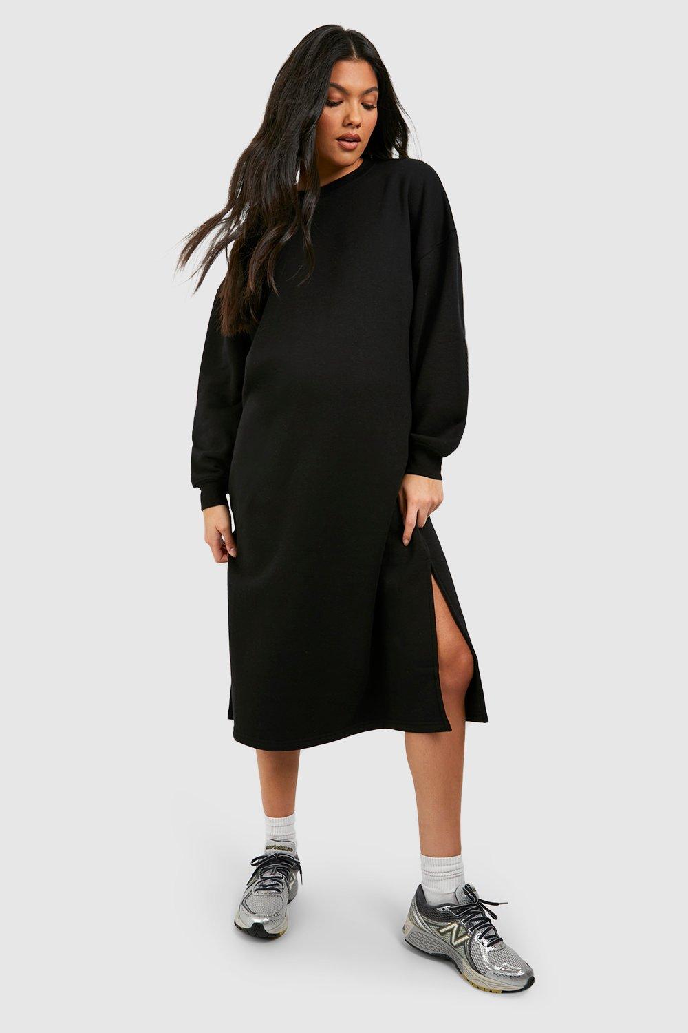 Womens Maternity Super Oversized Midi Sweat Dress - Black - 14, Black
