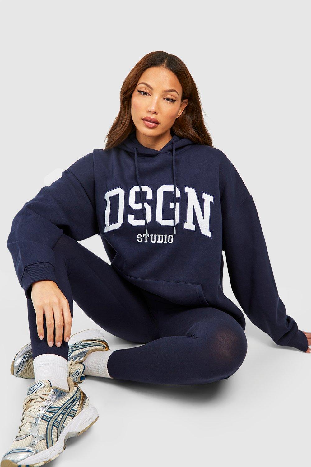 Womens Tall Dsgn Studio Emroidered Hoodie And Legging Set - Navy - S, Navy