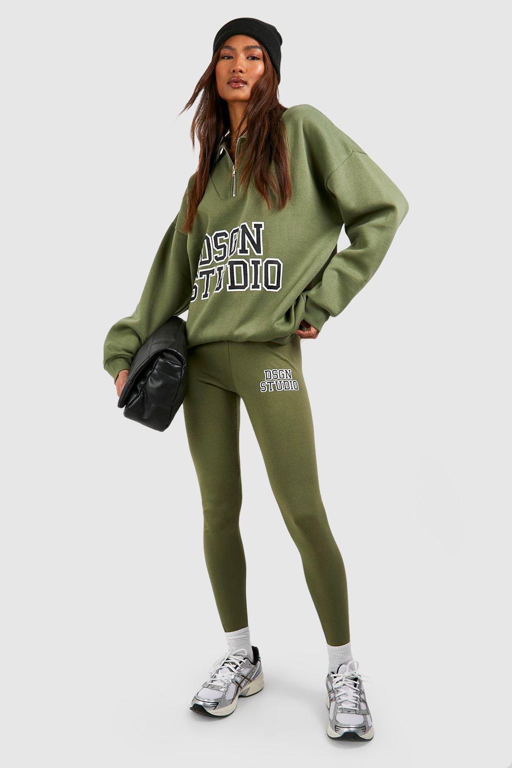 Womens Tall Dsgn Studio Half Zip Sweatshirt And Legging Set - Green - S, Green