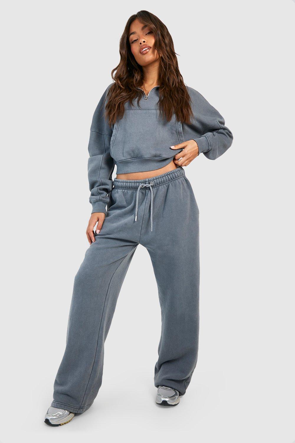 Womens Half Zip Sweatshirt And Straight Leg Jogger Tracksuit - Grey - M, Grey