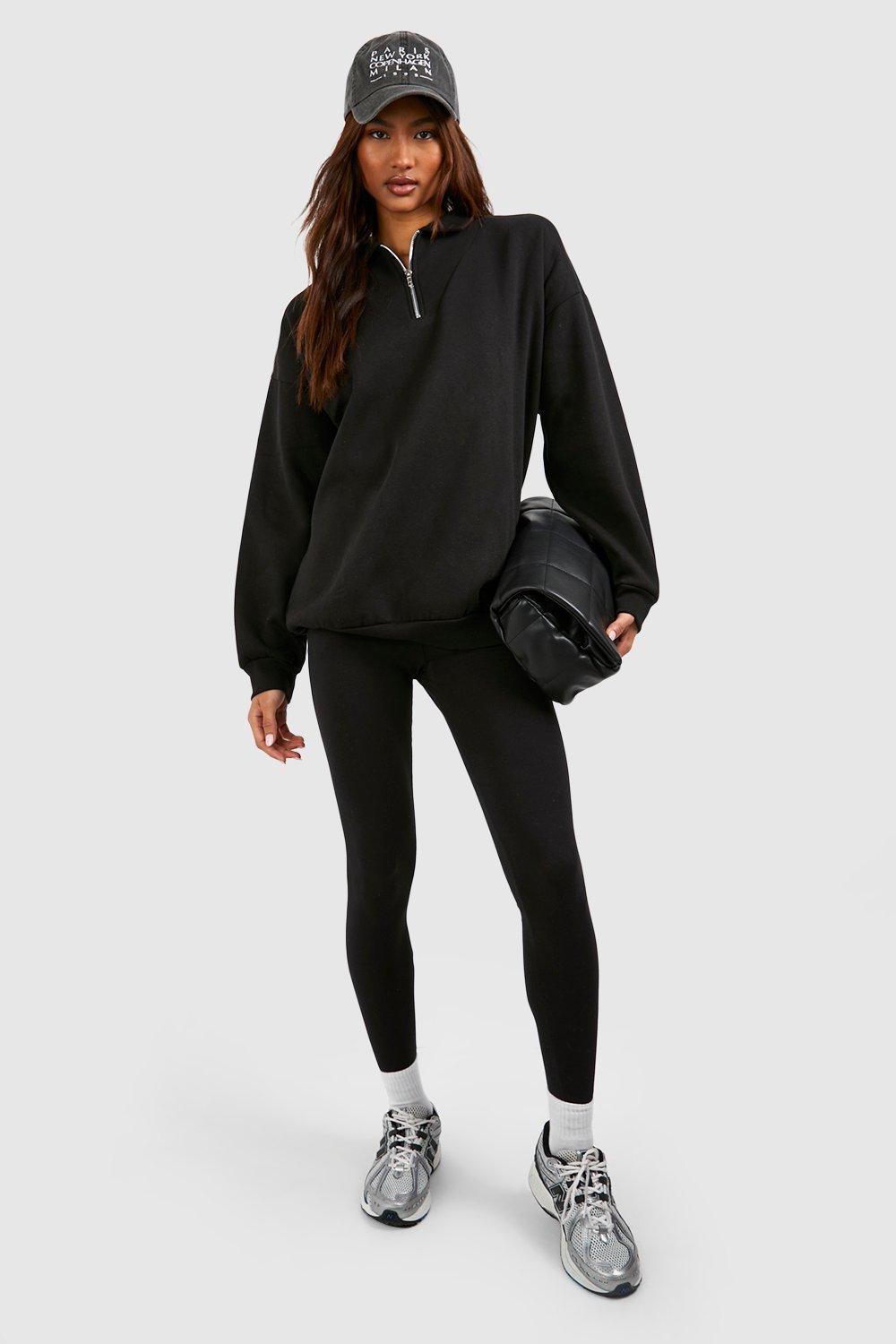 Womens Tall Half Zip Oversized Sweatshirt And Legging Set - Black - M, Black