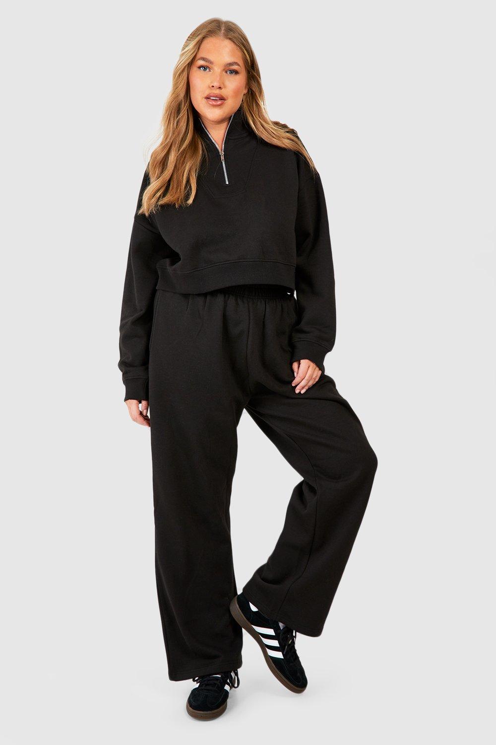 Womens Plus Half Zip Straight Legger Jogger Tracksuit - Black - 22, Black