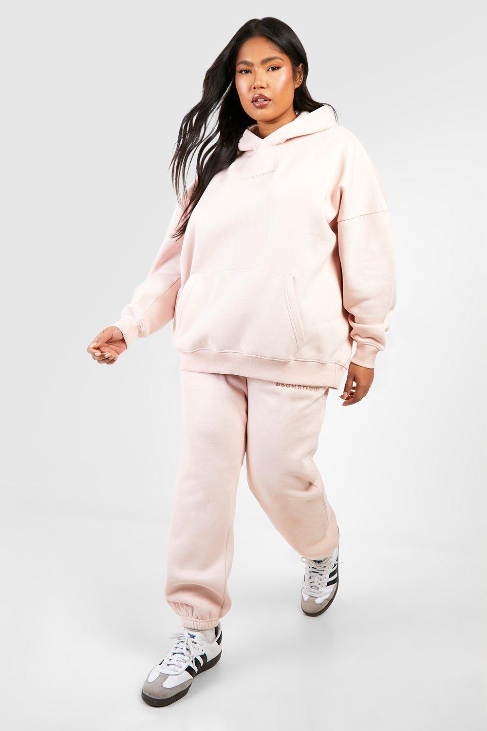 Womens Plus Dsgn Debossed Oversized Hoodie Tracksuit - Pink - 16, Pink