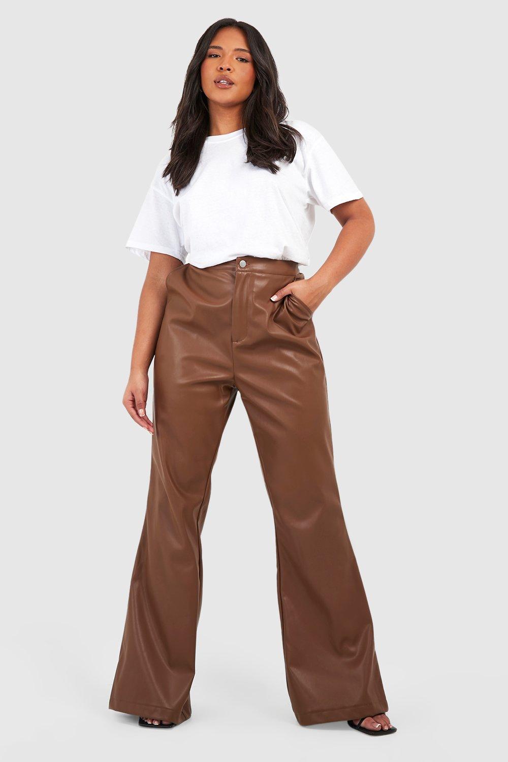 Womens Plus Pu Flare Trousers - Brown - 26, Brown