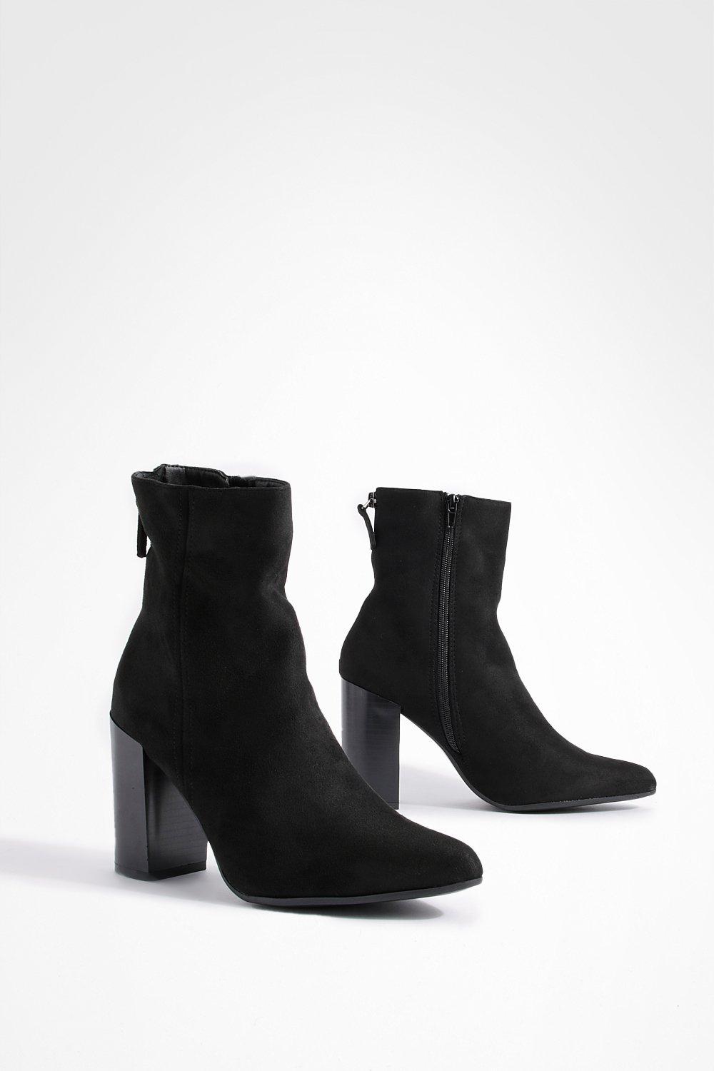 Womens Block Heel Faux Suede Pointed Ankle Boots - Black - 8, Black