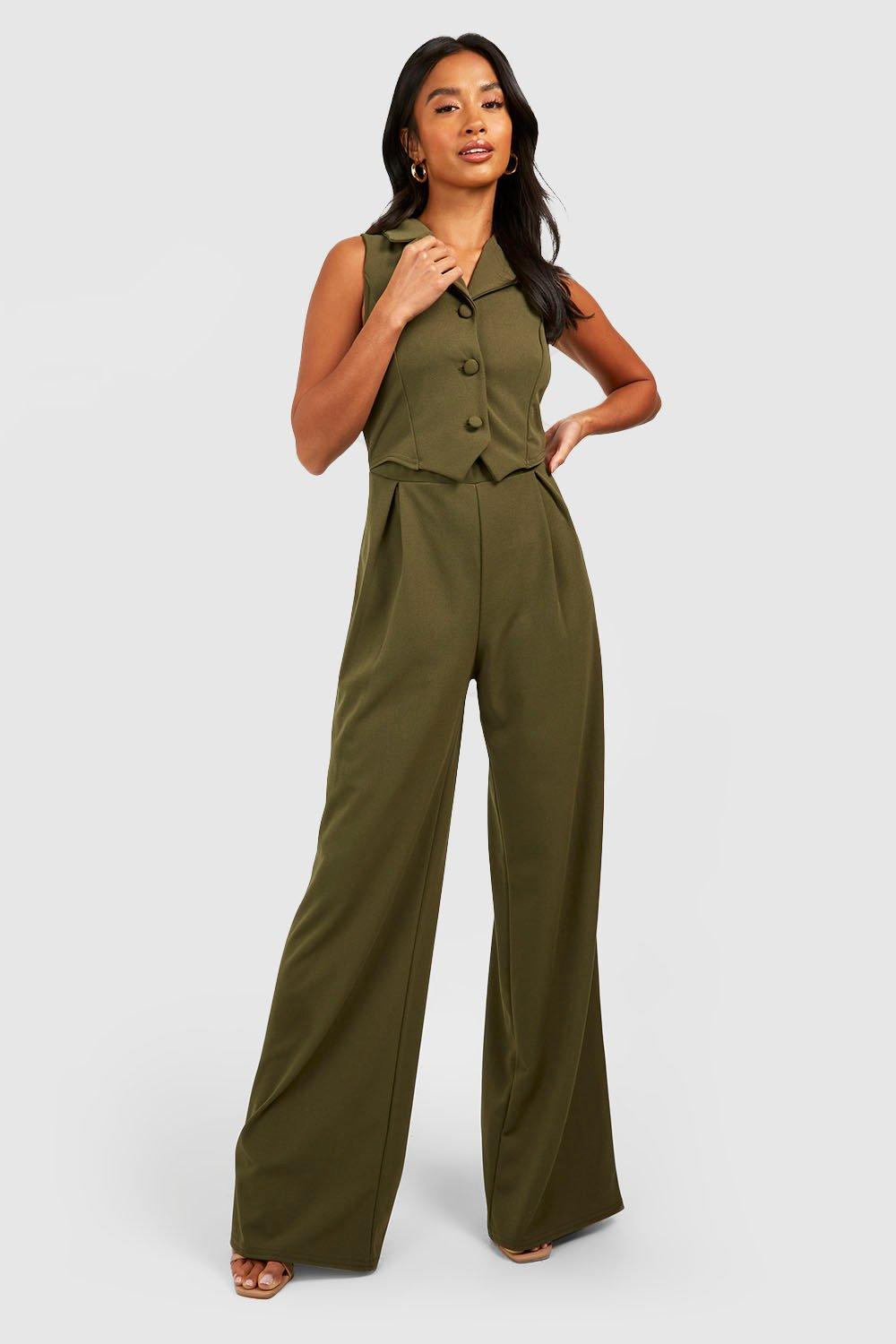 Womens Petite Button Up Tailored Jumpsuit - Green - 14, Green