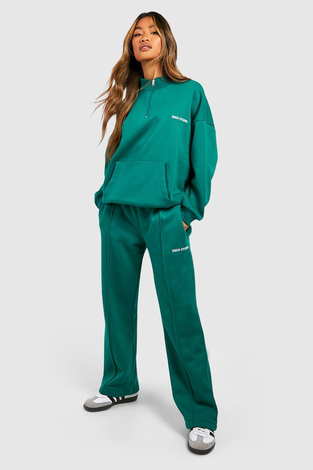 Womens Dsgn Studio Slogan Half Zip Pocket Sweatshirt Tracksuit - Green - M, Green