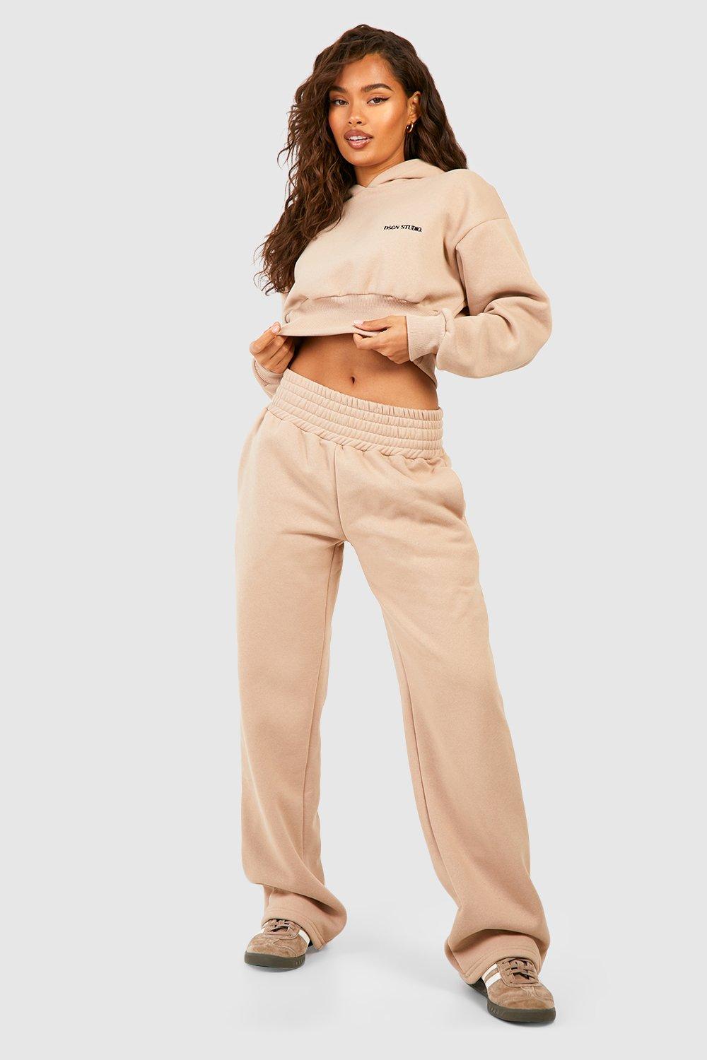 Womens Deep Hem Hooded Straight Leg Tracksuit - Beige - M, Beige