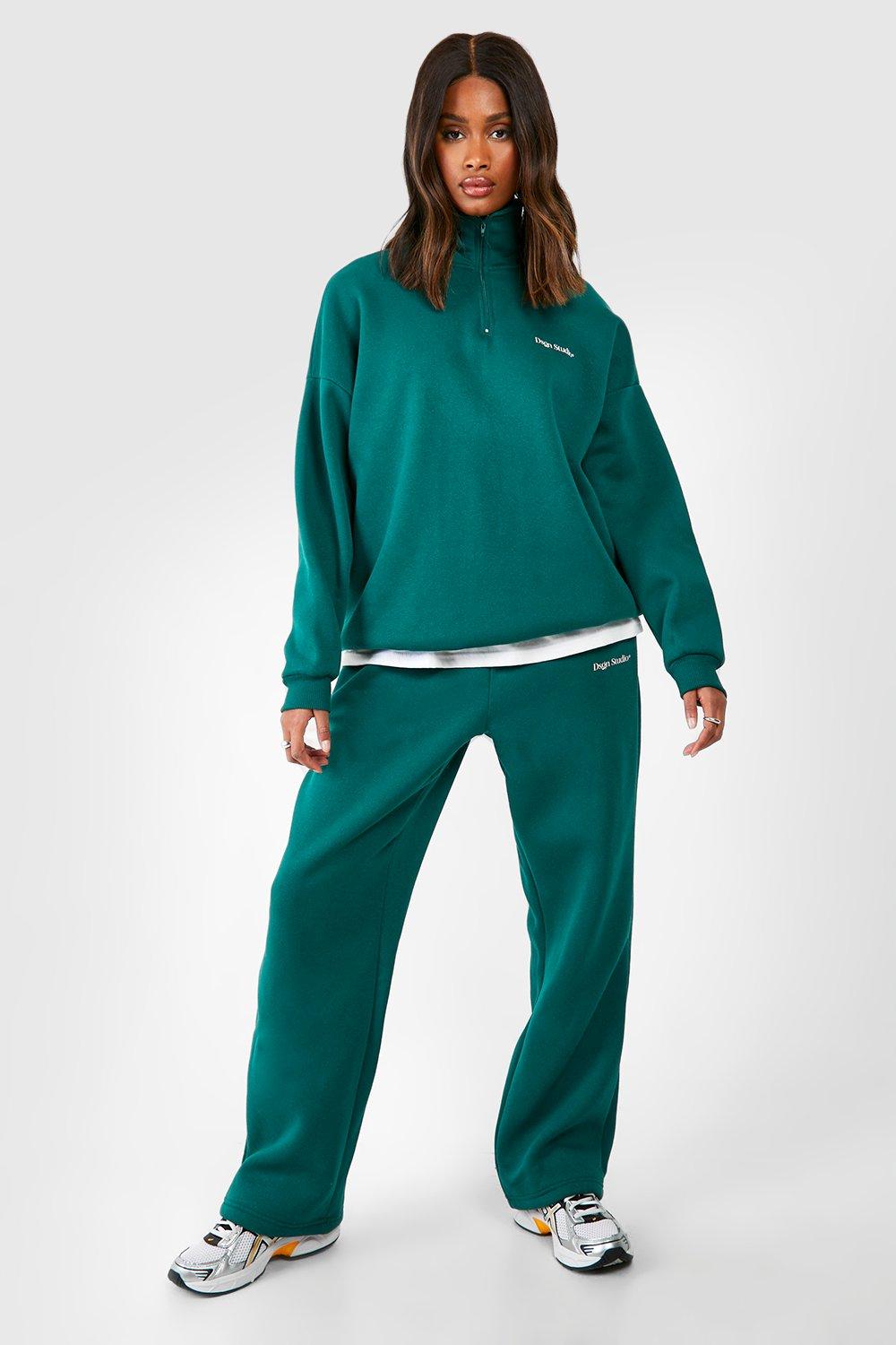 Womens Dsgn Studio Half Zip Straight Leg Jogger Tracksuit - Green - L, Green