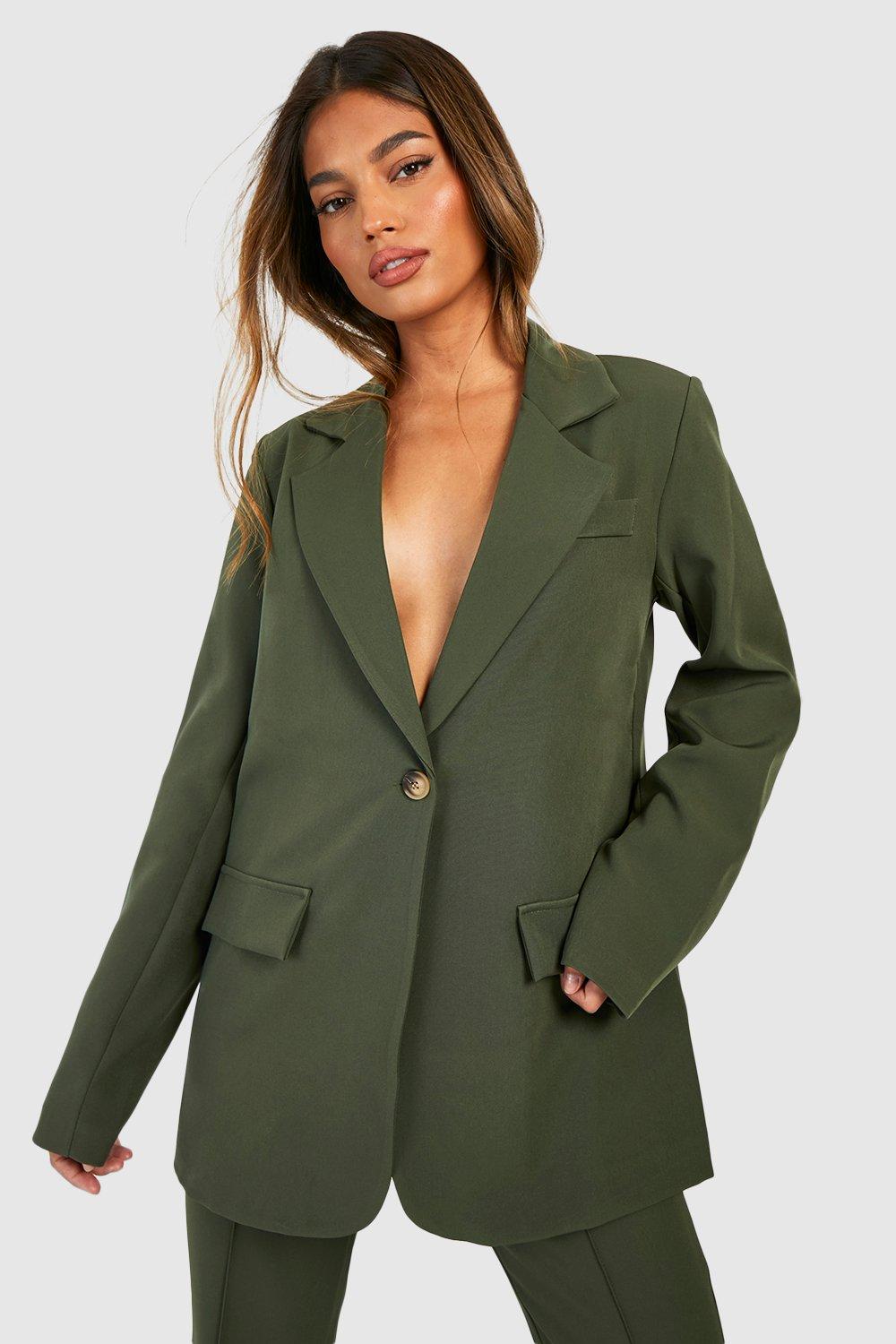 womens single breasted relaxed fit tailored blazer - green - 12, green