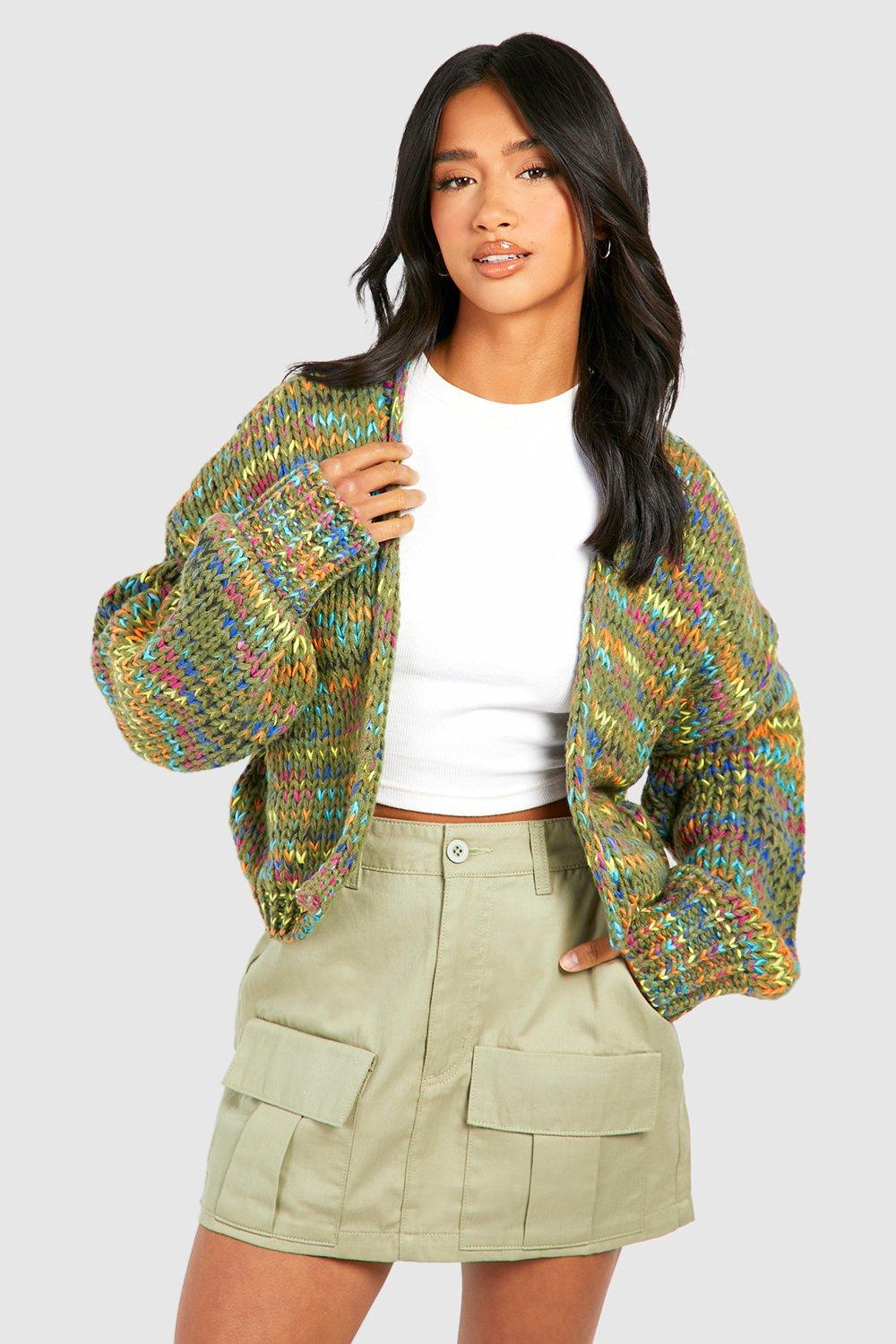 Boohoo Petite Dikke Gebreide Cardigan, Khaki