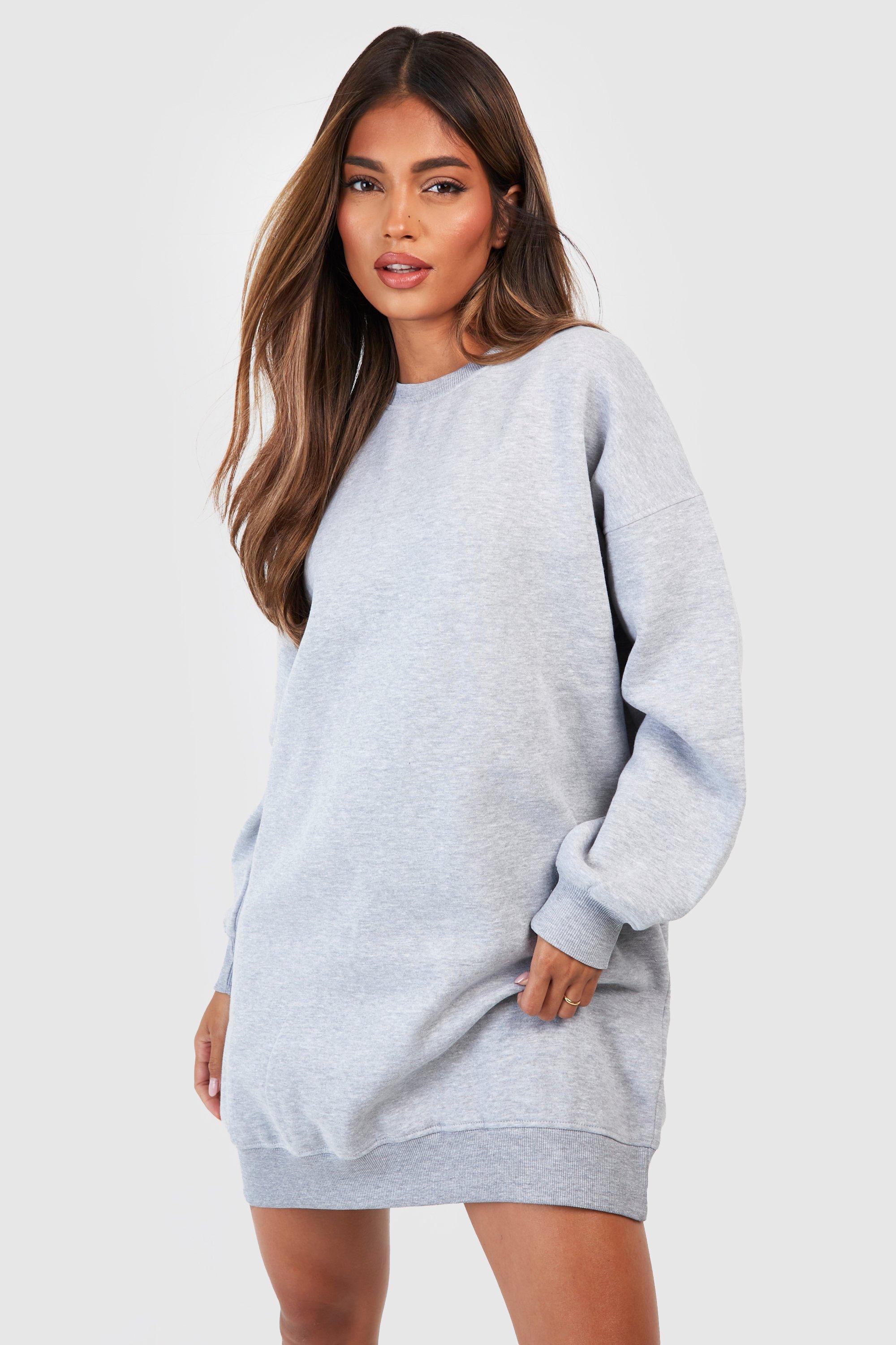 Boohoo Oversized Sweatshirt Jurk, Grey Marl