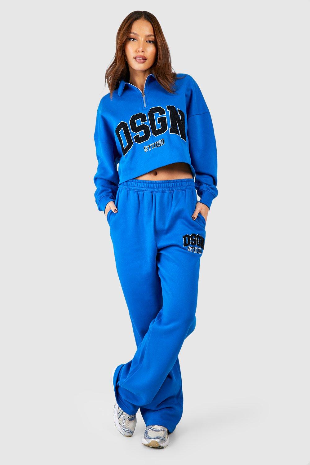 Womens Tall Dsgn Studio Towelling Applique Half Zip Tracksuit - Blue - L, Blue