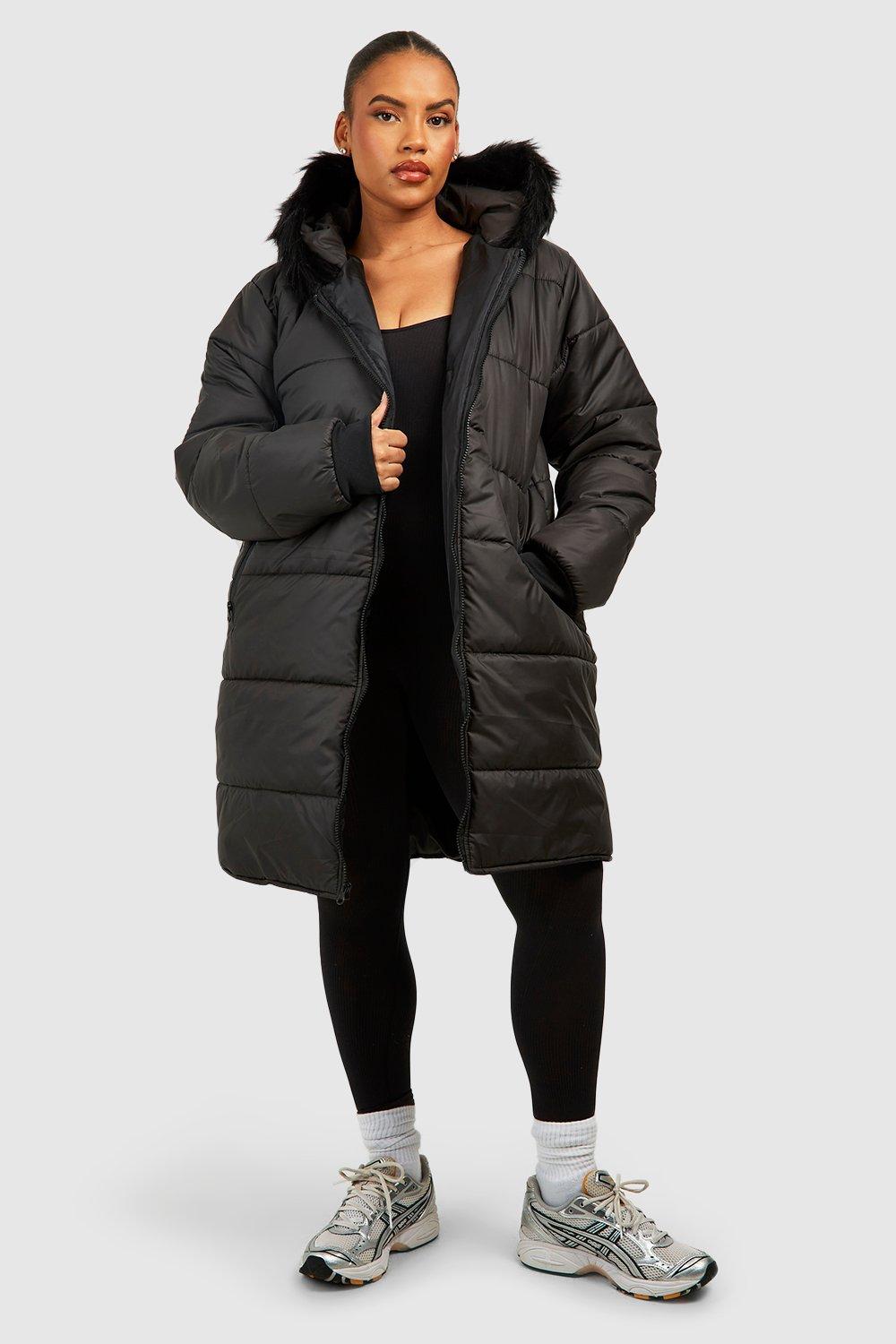 Boohoo Plus Parka Jas Met Faux Fur Zoom, Black