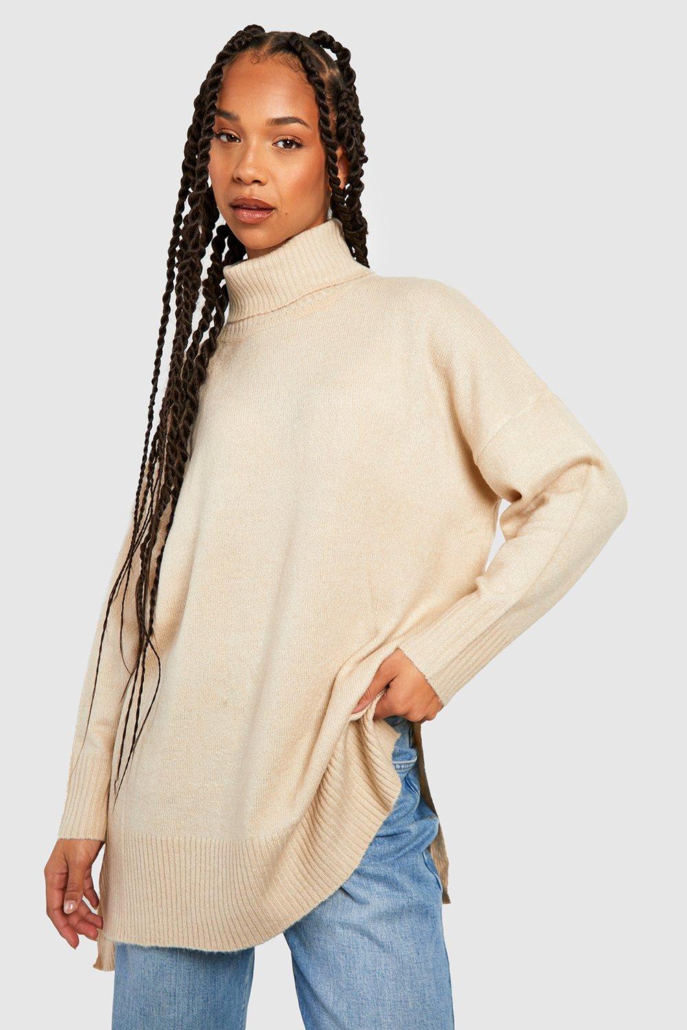 Womens Tall Roll Neck Oversized Jumper - Brown - S, Brown