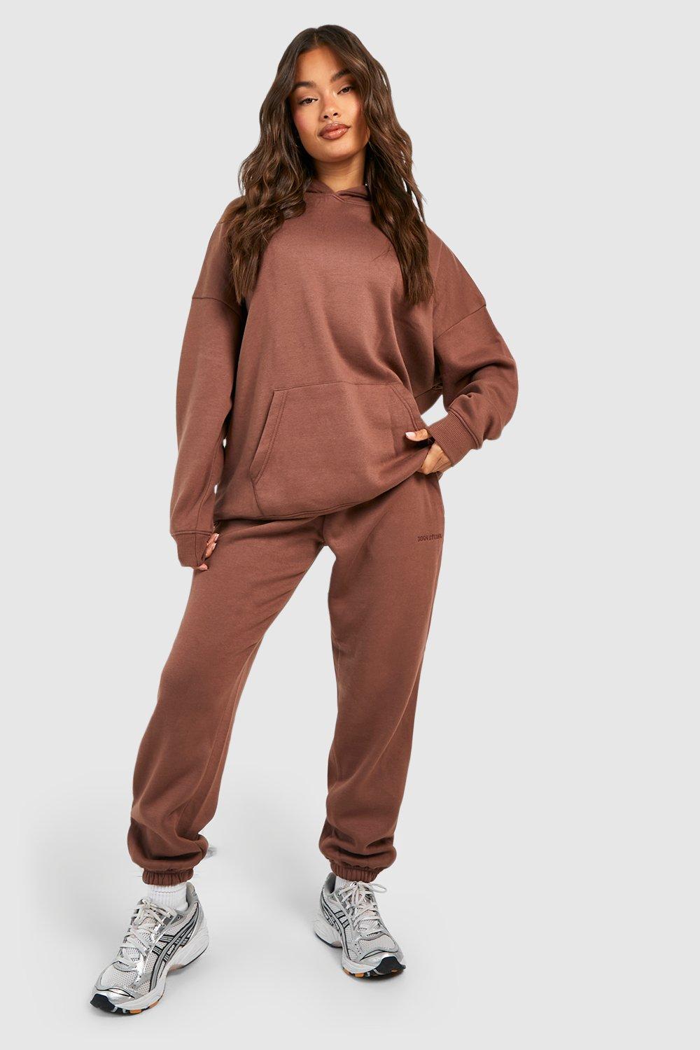 Womens Dsgn Studio Embroidered Hooded Tracksuit - Brown - L, Brown