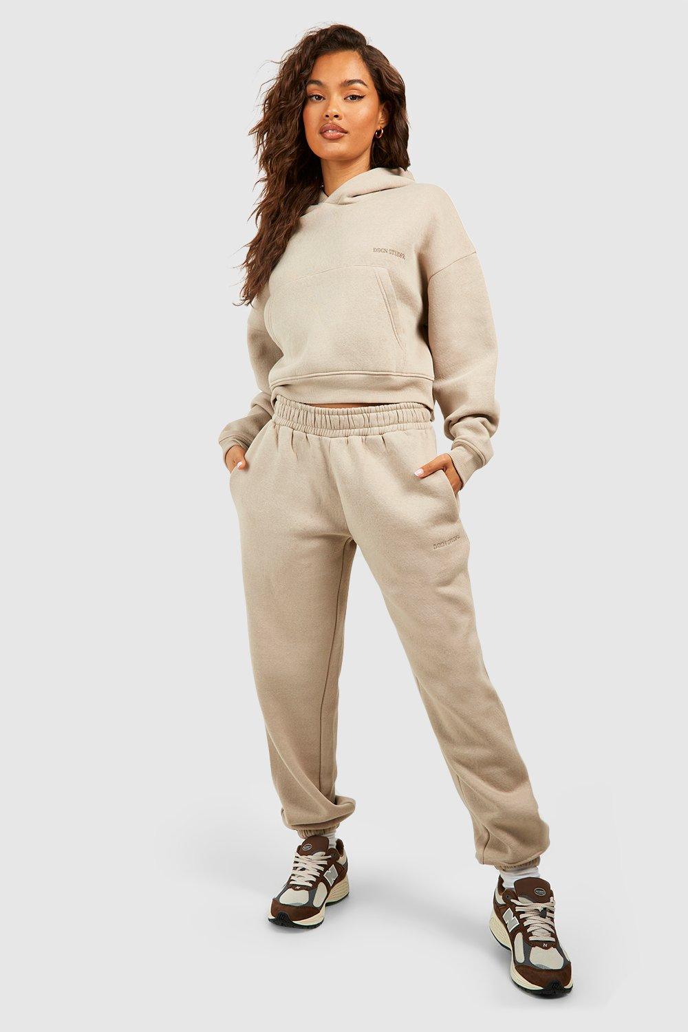 Womens Dsgn Studio Embroidered Cropped Hooded Tracksuits - Beige - L, Beige