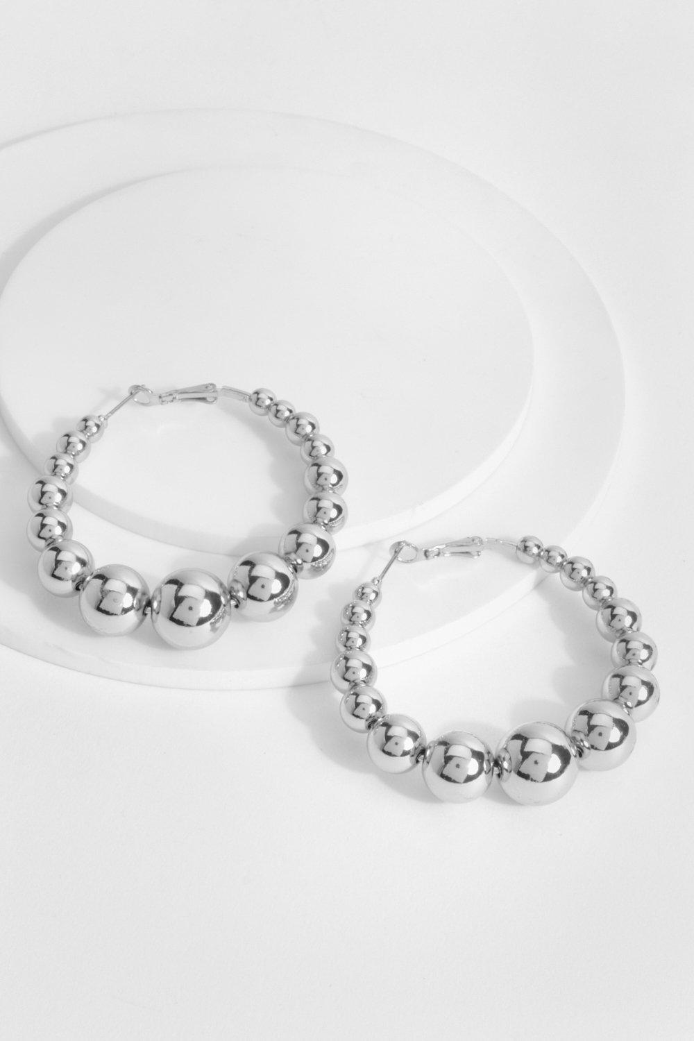 Womens Orb Hoop Earrings - Grey - One Size, Grey