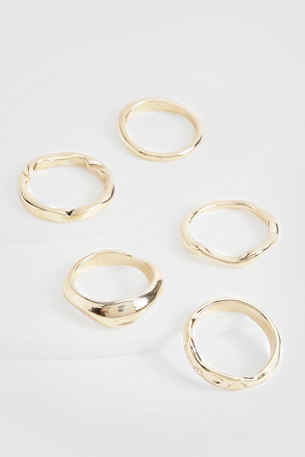 Womens Wave 5 Pack Rings - Gold - One Size, Gold