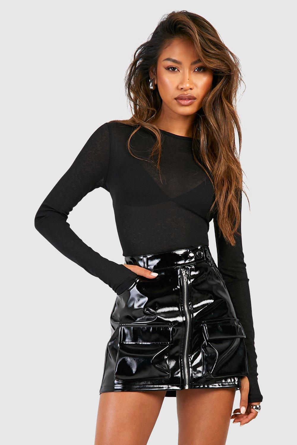 Boohoo Premium Vinyl Biker Mini Rokje, Black