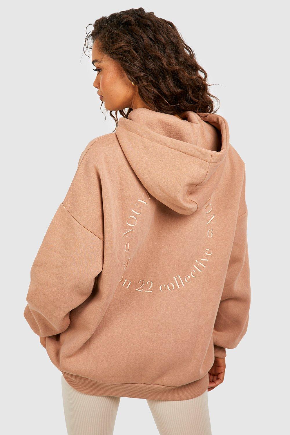 Image of Embroidered Back Oversized Hoodie, Brown