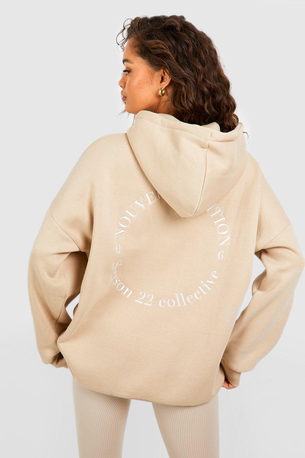 Image of Embroidered Back Oversized Hoodie, Beige