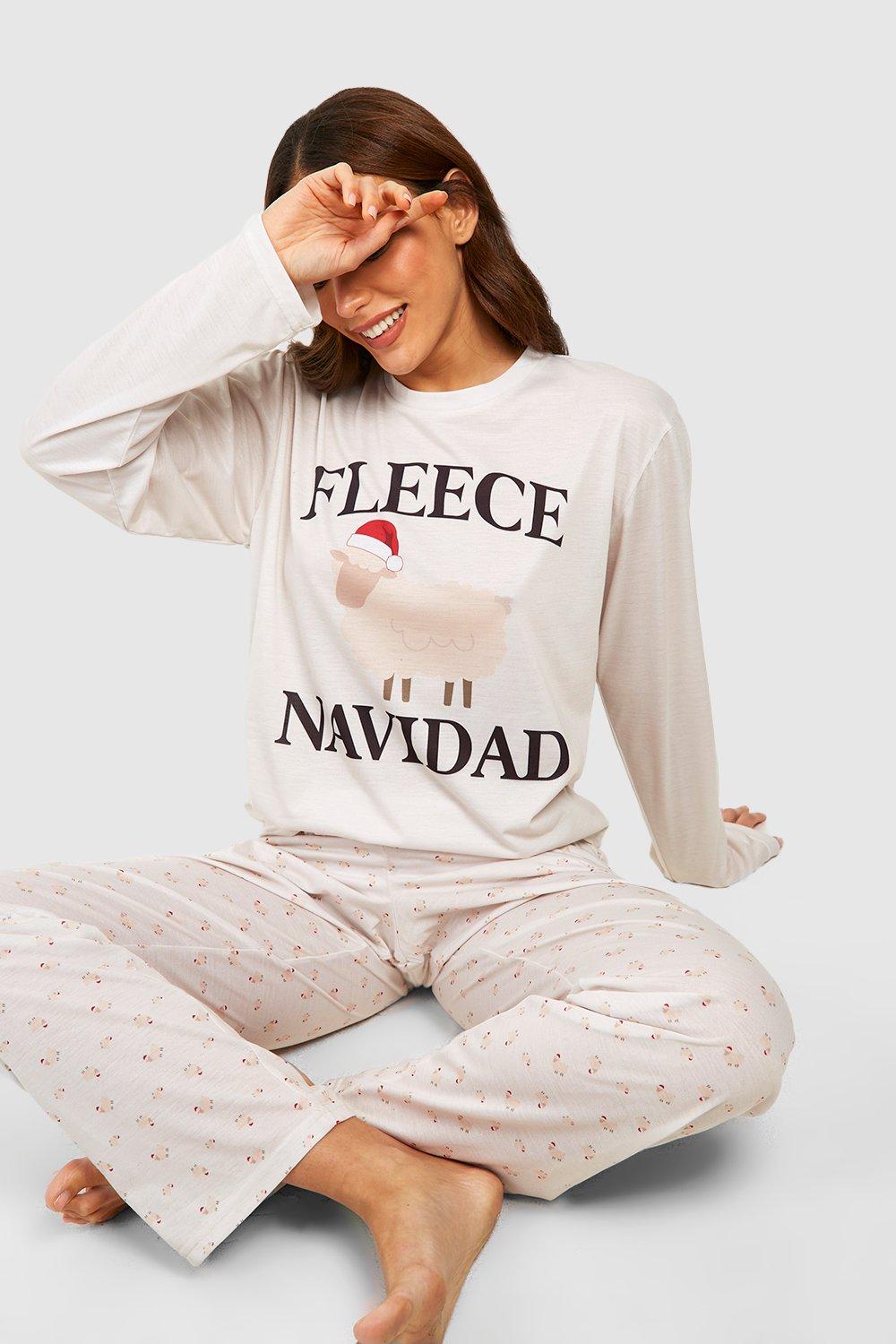 Womens Tall Fleece Navidad Pyjama Set - White - 6, White