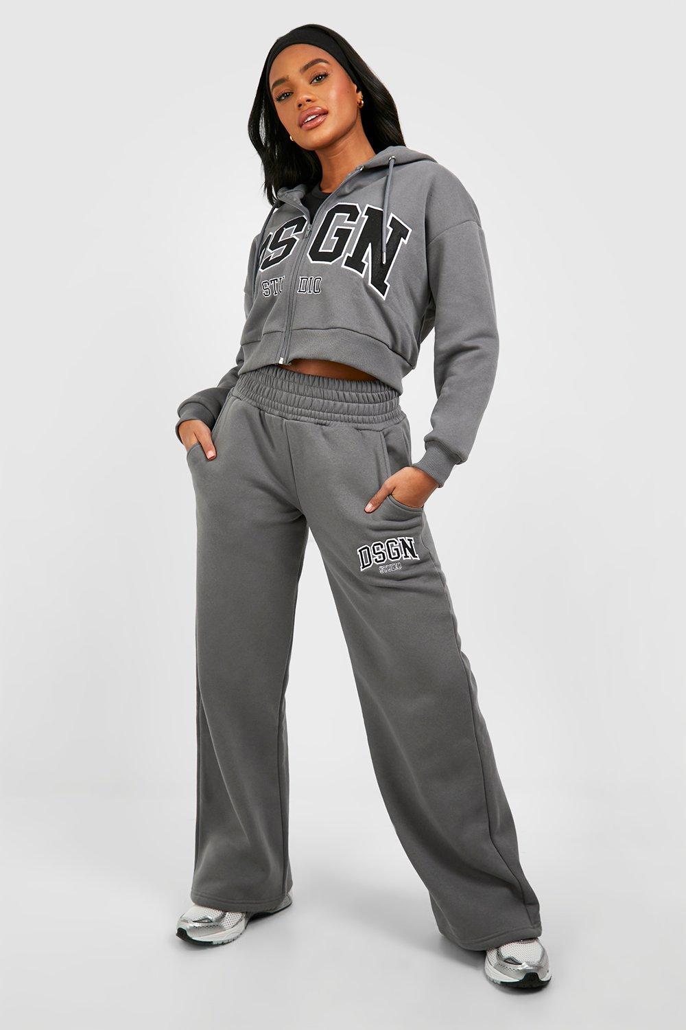 Womens Dsgn Studio Applique Zip Through Hooded Tracksuit - Grey - L, Grey