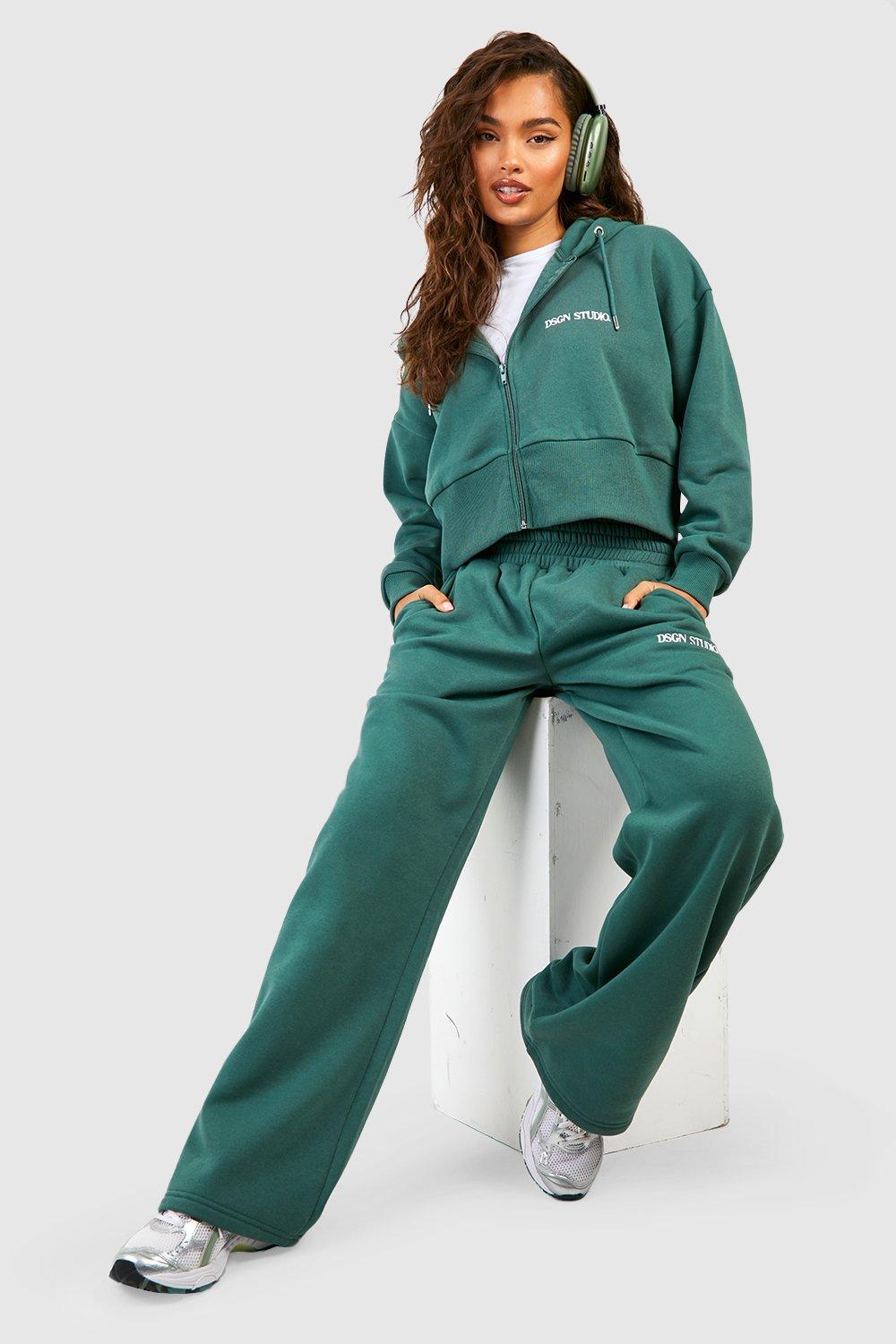 Womens Dsgn Studio Cropped Zip Through Hooded Tracksuit - Green - Xl, Green