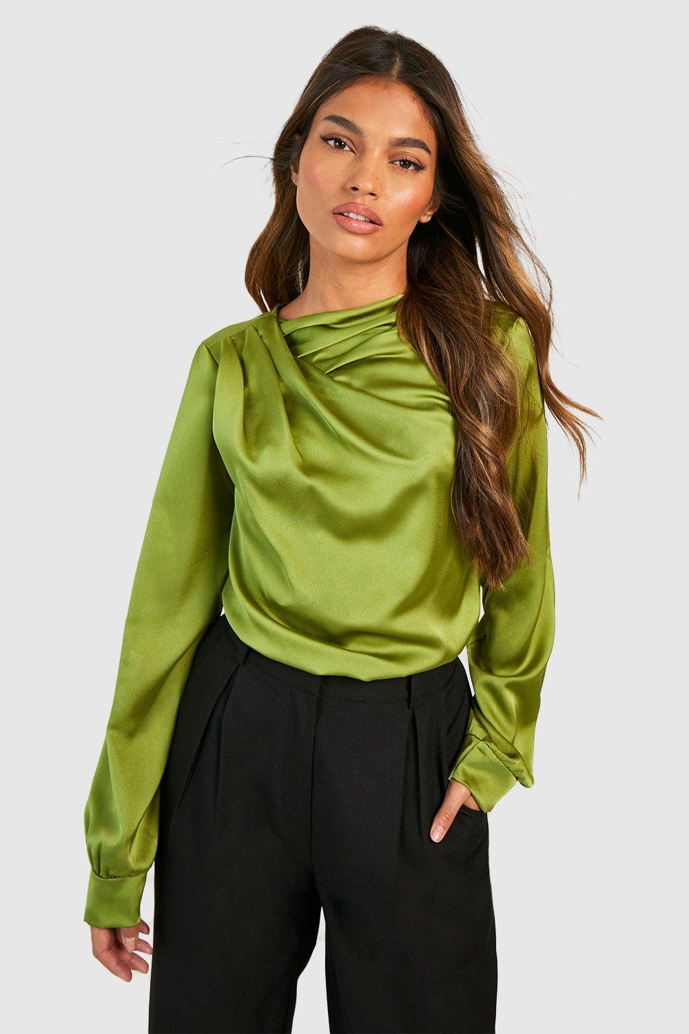 Image of Blusa in raso con dettagli attorcigliati, Verde
