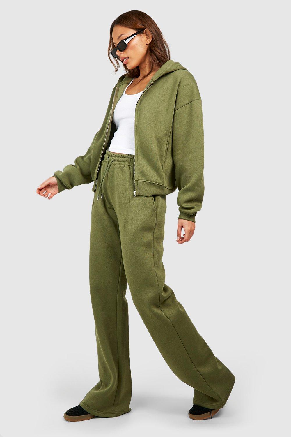 Womens Tall Boxy Zip Through Bomber Straight Leg Tracksuit - Green - M, Green