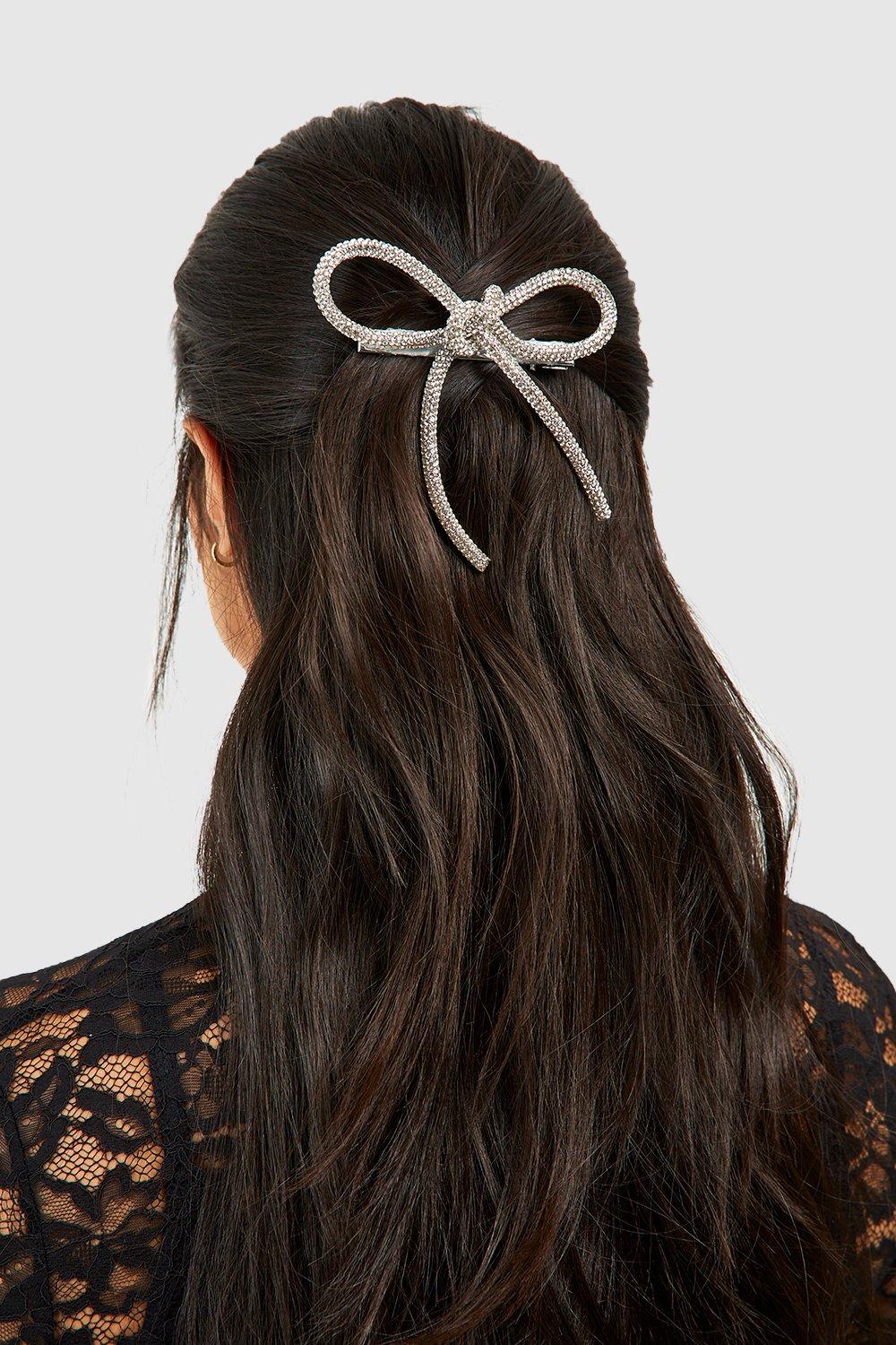 Click to view product details and reviews for Womens Diamante Bow Hair Clip Grey One Size Grey.