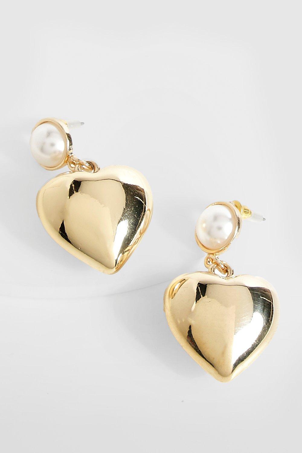 Womens Pearl Heart Stud Earrings - Gold - One Size, Gold