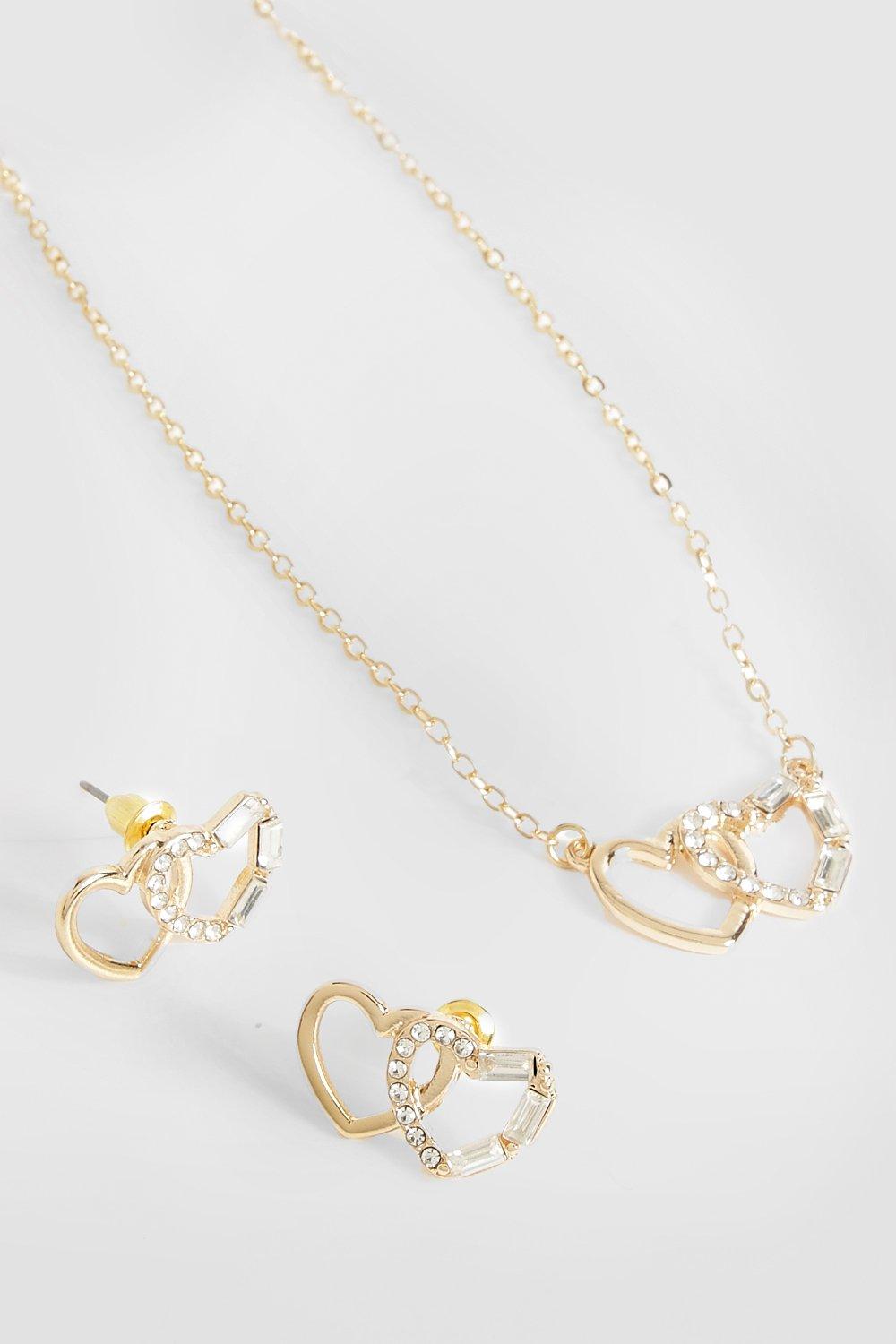 Womens Heart Link Necklace And Earring Set - Gold - One Size, Gold