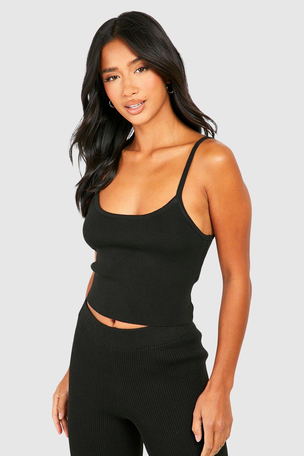 Womens Petite Knitted Strappy Top - Black - 10, Black