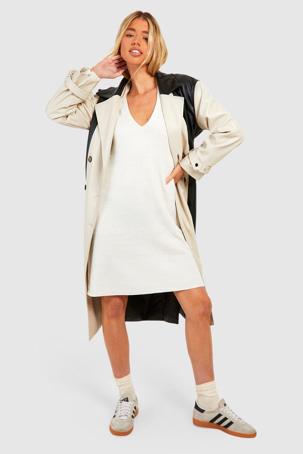 Boohoo Oversized Geribbelde Gebreide Midi Jurk, Cream