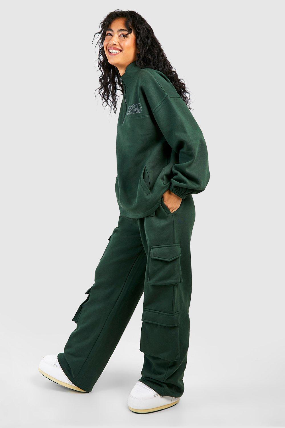 Womens Cargo Wide Leg Jogger - Green - 10, Green