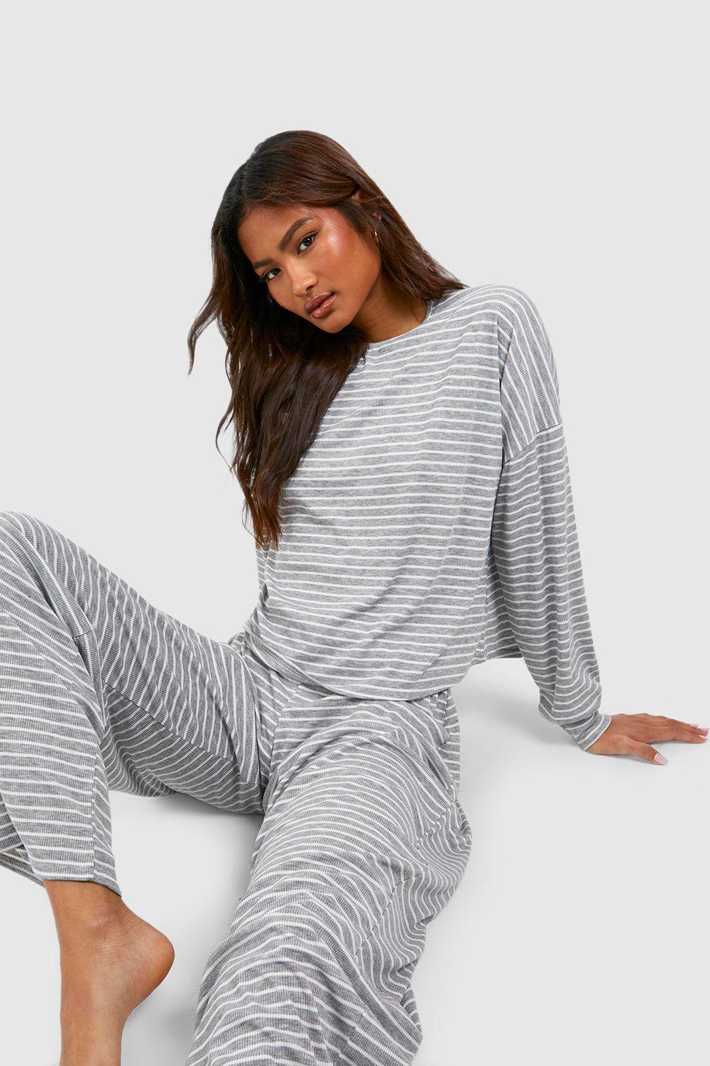 Womens Tall Stripe Jersey Lounge Trouser Pj Set - Grey - 10, Grey